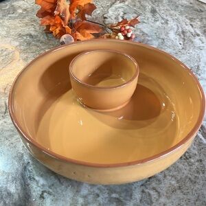 Val Do Sol Ceramic Chip & Dip Bowl Mustard Yellow Made In Portugal